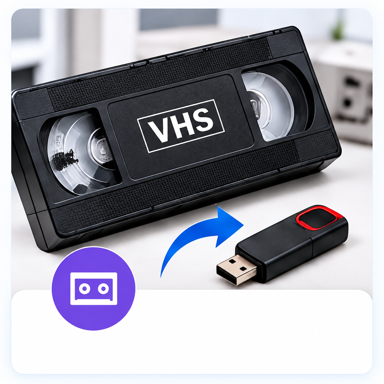 Casetă video analogică VHS și stick USB pentru digitalizare